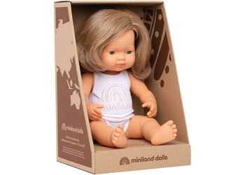 Miniland - Baby Doll - Caucasian Dark Blonde Girl 38cm - Modern Brands Australia