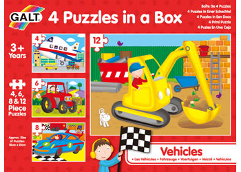 Galt - 4 Puzzles In A Box - Vehicles - Modern Brands Australia