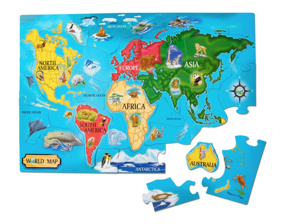 Melissa & Doug  - World Map Floor Puzzle  - 33 Pieces - Modern Brands Australia