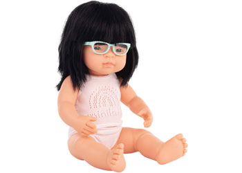 Miniland - Baby Doll - Asian Girl with Glasses 38cm - Modern Brands Australia