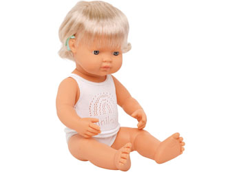 Miniland - Baby Doll - Caucasian Girl with Hearing Aid 38cm - Modern Brands Australia