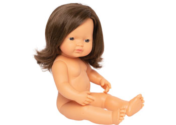 Miniland - Baby Doll - Caucasian Brunette Girl 38cm - Modern Brands Australia