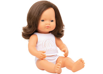 Miniland - Baby Doll - Caucasian Brunette Girl 38cm - Modern Brands Australia