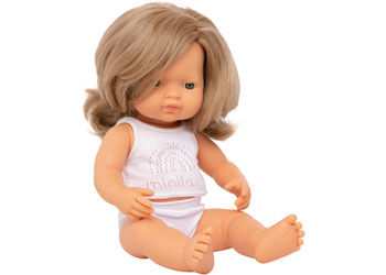 Miniland - Baby Doll - Caucasian Dark Blonde Girl 38cm - Modern Brands Australia